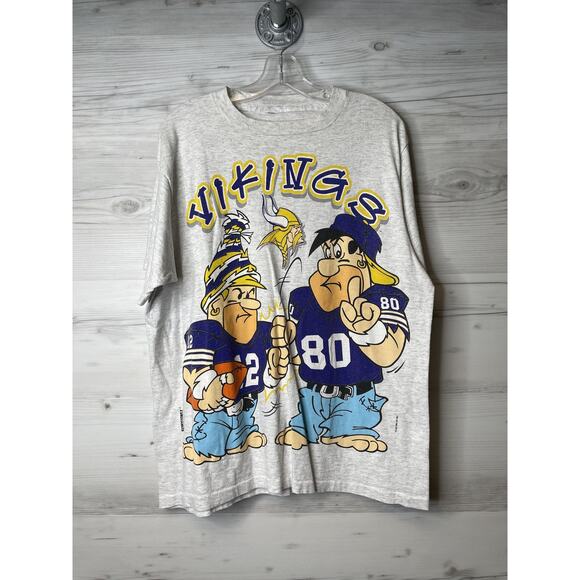 Vintage Minnesota Vikings Shirt Mens XL Flinstones Cartoon Football NFL 90s Tee - Picture 1 of 6